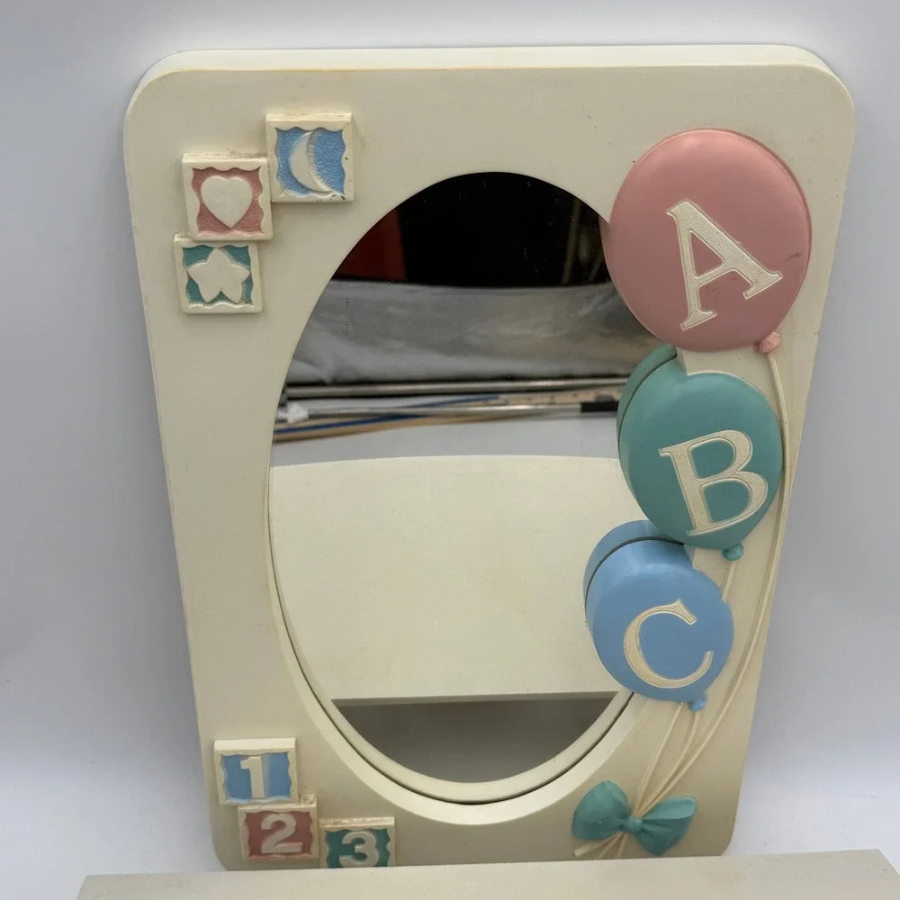 Vintage Nursery Wall Decor Set Teddy Bear Bunny Mirror Shelf Plaques Pastel 6pc